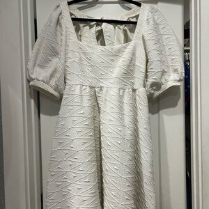 Free People White Smocked Puff Sleeve Mini Dress